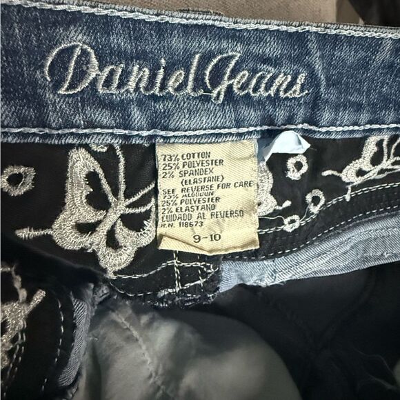 Daniel Jeans Black Silver Embroidered Butterfly Destroyed Straight size 9/10 - Picture 7 of 16